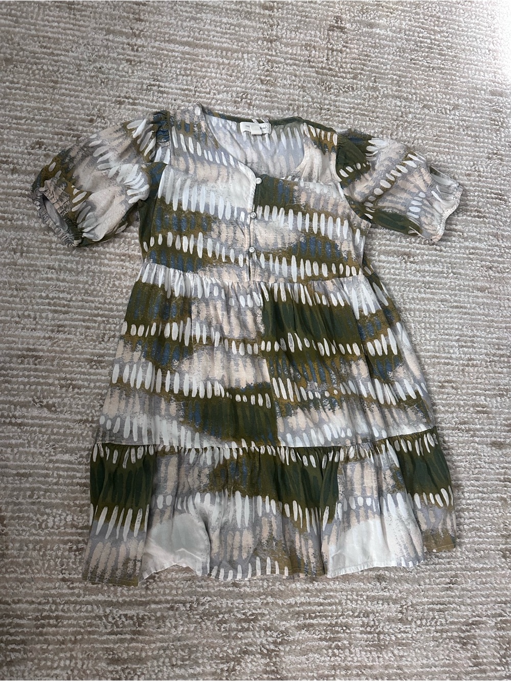 Nordstrom Treasure & Bond Girls' Olive & cream Patterned Tiered Dress